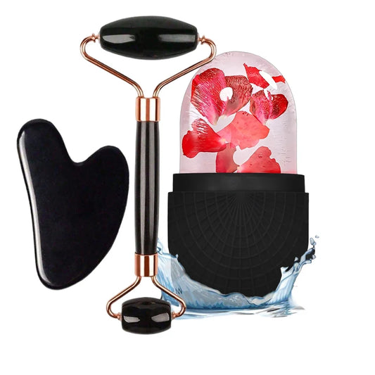 Ice surface roller set - Facial skin care ice roller set, facial massage tools, silicone ice surface roller, gua sha board.