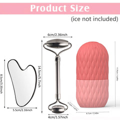1/3pcs Ice Face Roller Facial Skincare Ice Roller Stainless Steel Facial Roller Gua Sha Tool Reusable Silicone Ice Facial Roller